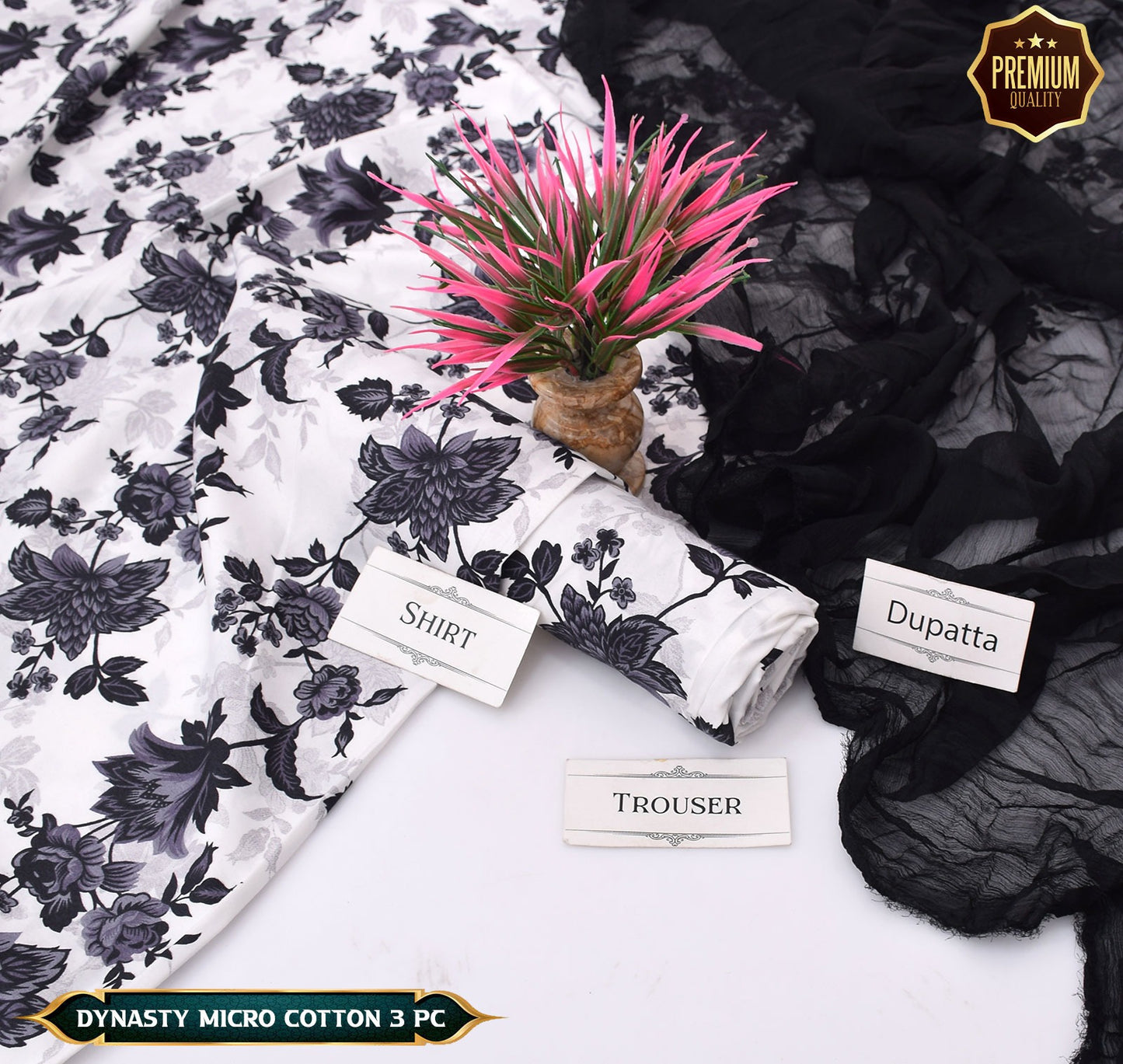 DYNASTY MICRO COTTON 4 SEASON STUFF ALLOVER PRINT UNSTITCHED 3 PC'S