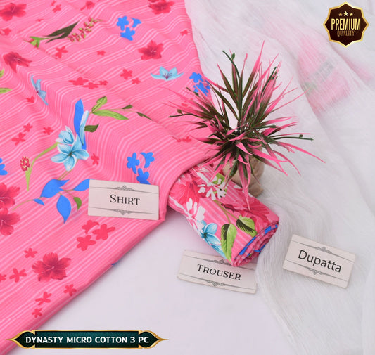 DYNASTY MICRO COTTON 4 SEASON STUFF ALLOVER PRINT UNSTITCHED 3 PC'S