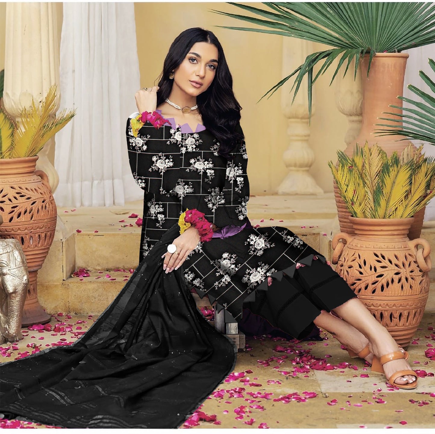 DYNASTY MICRO COTTON 4 SEASON STUFF ALLOVER PRINT UNSTITCHED 3 PC'S