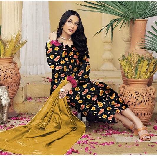 DYNASTY MICRO COTTON 4 SEASON STUFF ALLOVER PRINT UNSTITCHED 3 PC'S