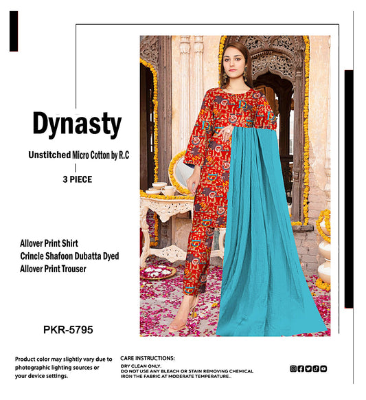 DYNASTY MICRO COTTON 4 SEASON STUFF ALLOVER PRINT UNSTITCHED 3 PC'S