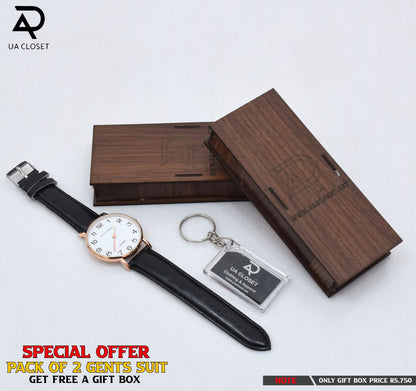 J. Korean Wash n Wear Suits in Boski Finish 4 Season Stuff, Gift Packing For Men( On Pack of 2 Suits include a Gift Watch+ Key Chain)
