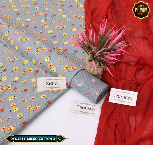 DYNASTY MICRO COTTON 4 SEASON STUFF ALLOVER PRINT UNSTITCHED 3 PC'S