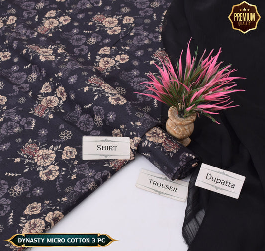 DYNASTY MICRO COTTON 4 SEASON STUFF ALLOVER PRINT UNSTITCHED 3 PC'S