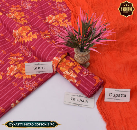 DYNASTY MICRO COTTON 4 SEASON STUFF ALLOVER PRINT UNSTITCHED 3 PC'S